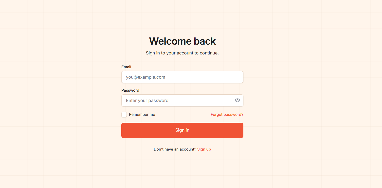 Login form with Remember Me checkbox, email and password fields