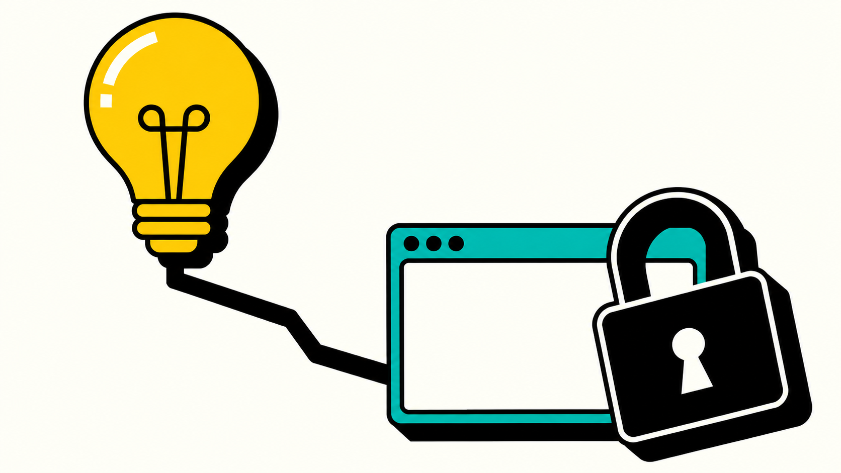A yellow lightbulb connected to a locked teal editor window, illustrating ideas held back by access and workflow friction